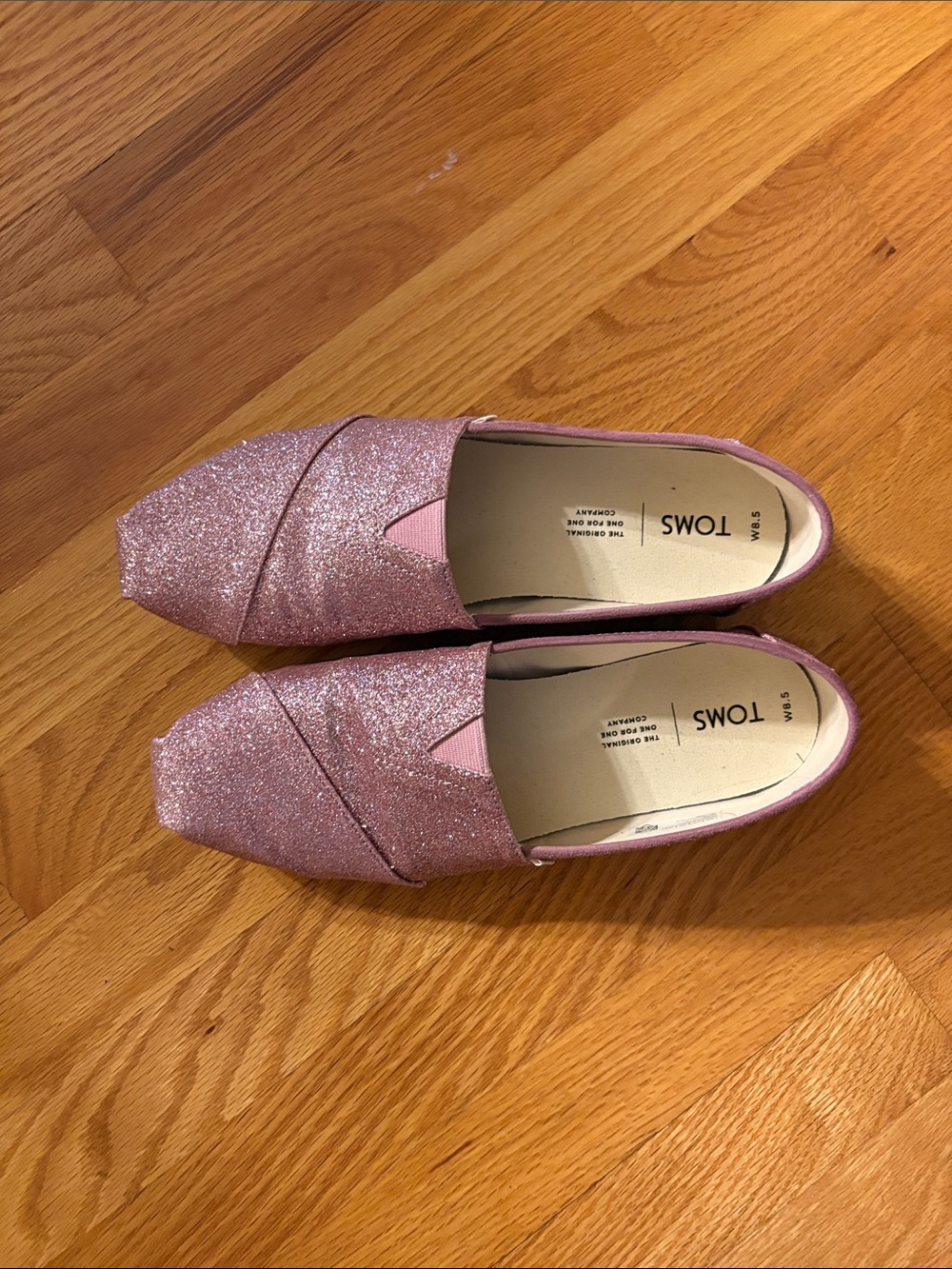 TOMS Pink Glitter Slip-On Flats - size 8 1/2